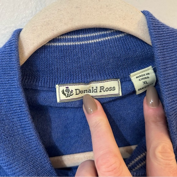 Donald Ross Blue 100% Merino Wool Quarter Zip Pullover Sweater Men’s Size XL - Picture 2 of 5